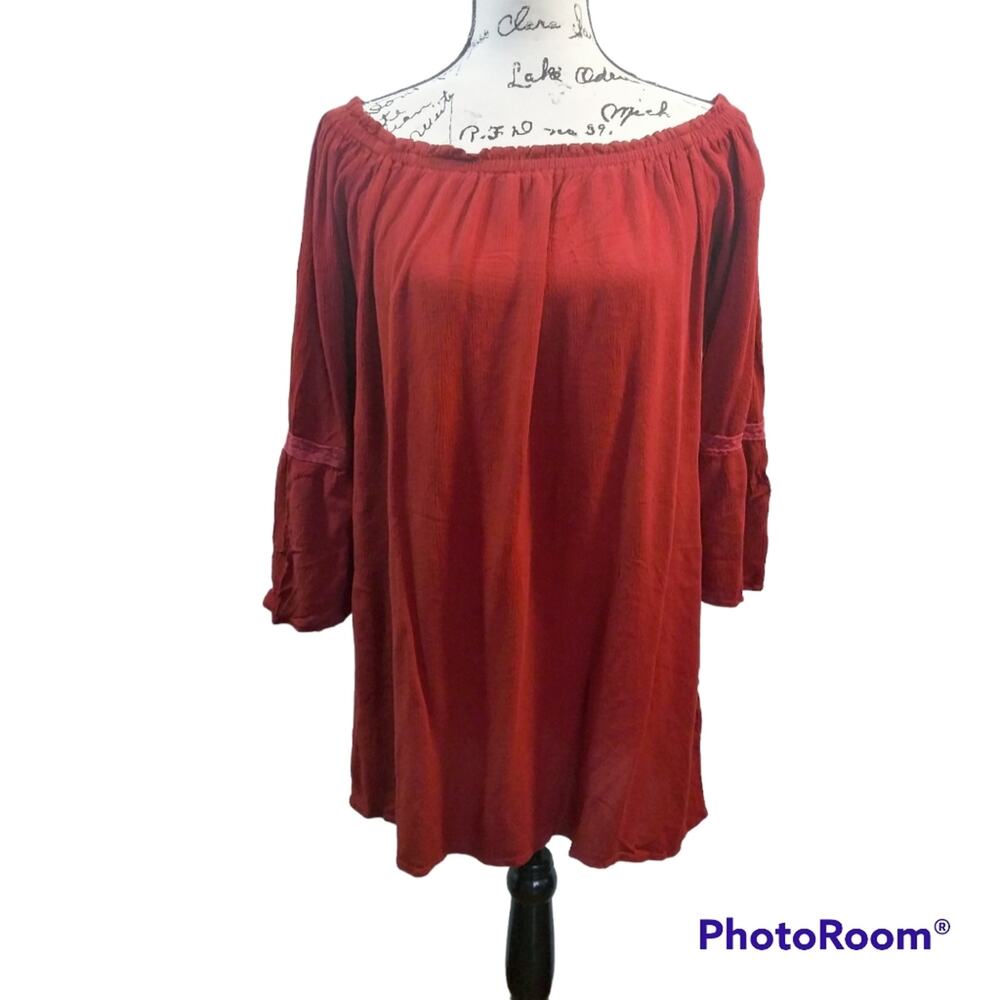 Living Doll Red Gauzy Off Shoulder Dress Size L